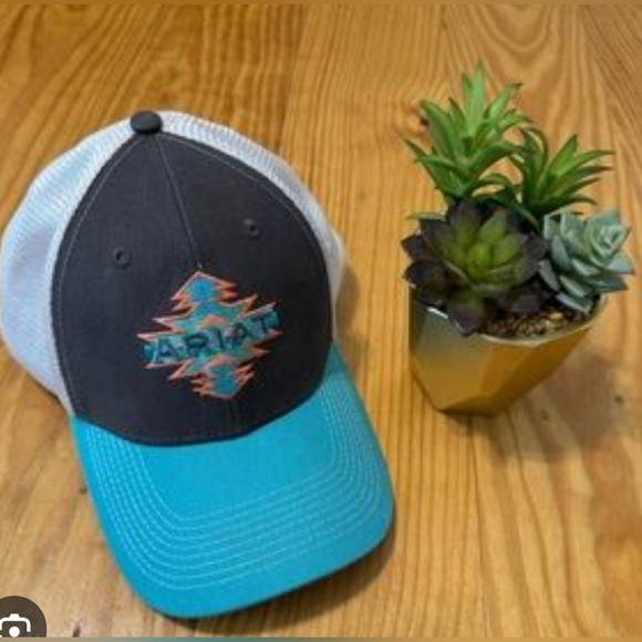 Ariat Accessories - Ariat Snapback Trucker Hat Aztec Embroidered Logo Mesh Adjustable Turquoise Osfa